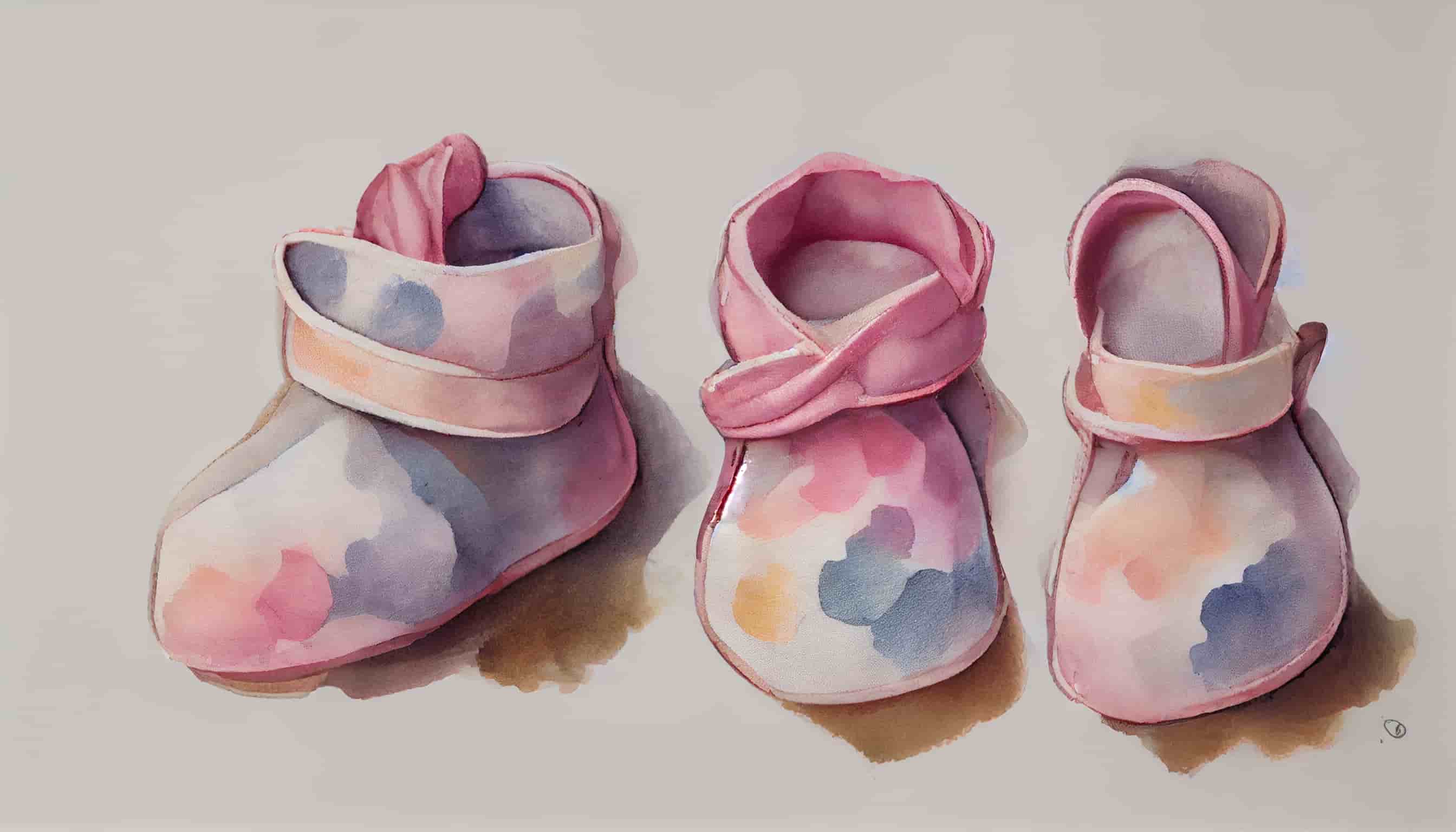 watercolor delicate pink baby booties