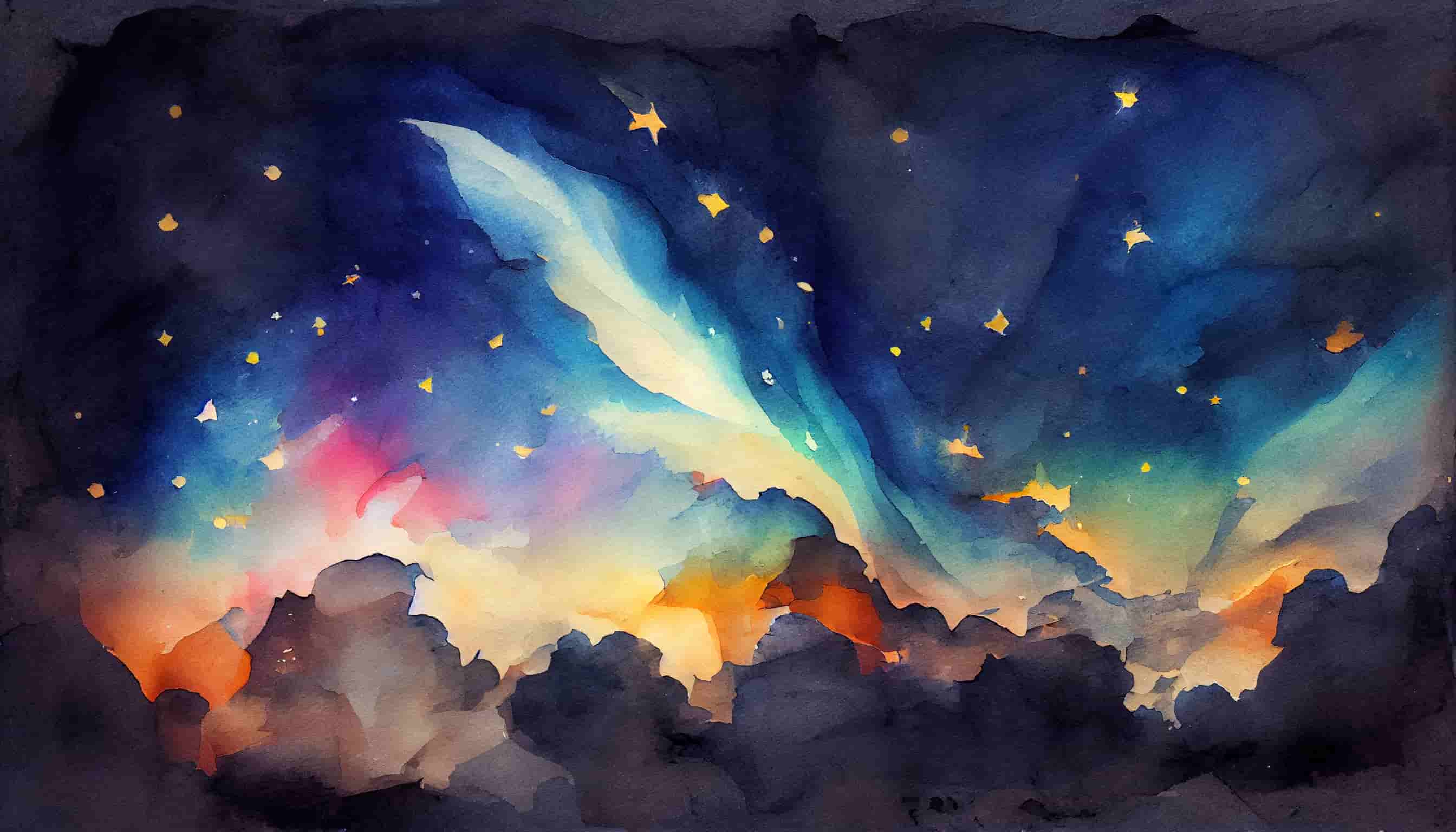 watercolor dreams soaring across a starry sky