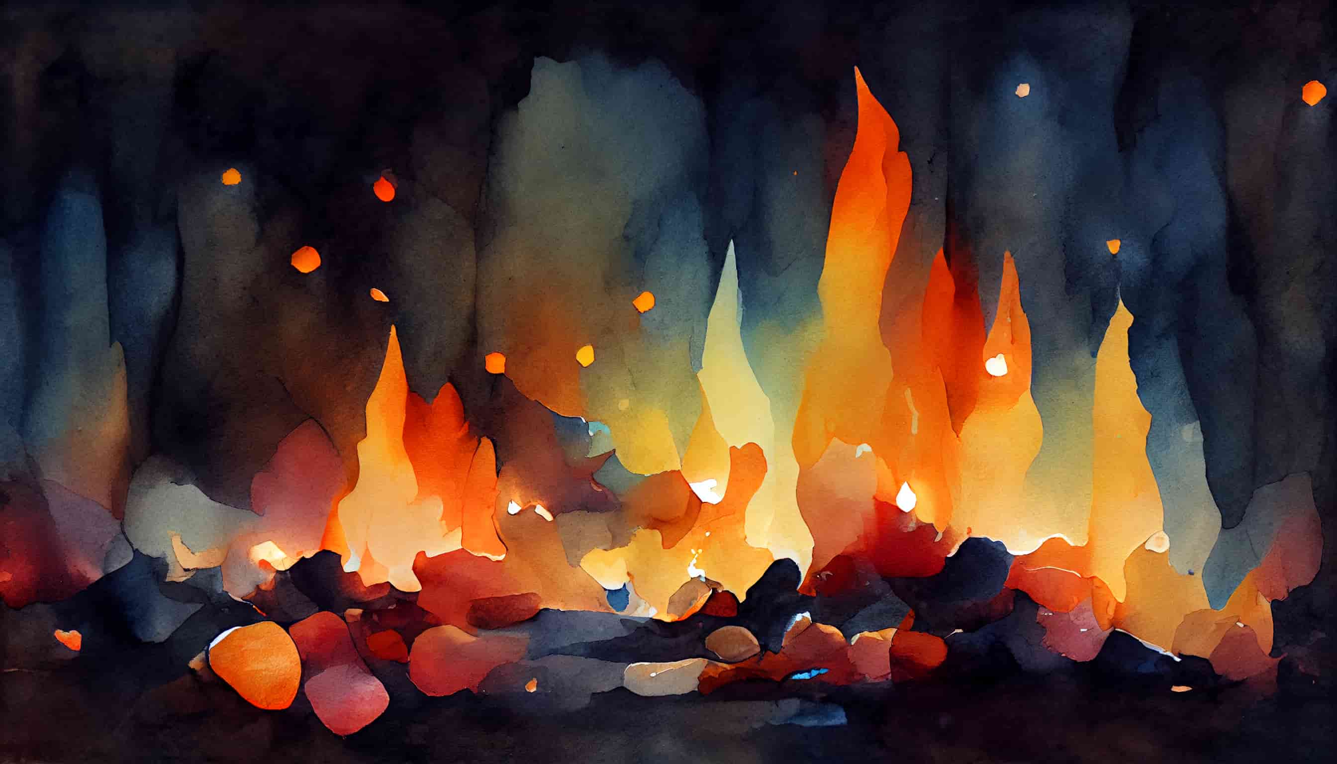 watercolor glowing embers from a fire
