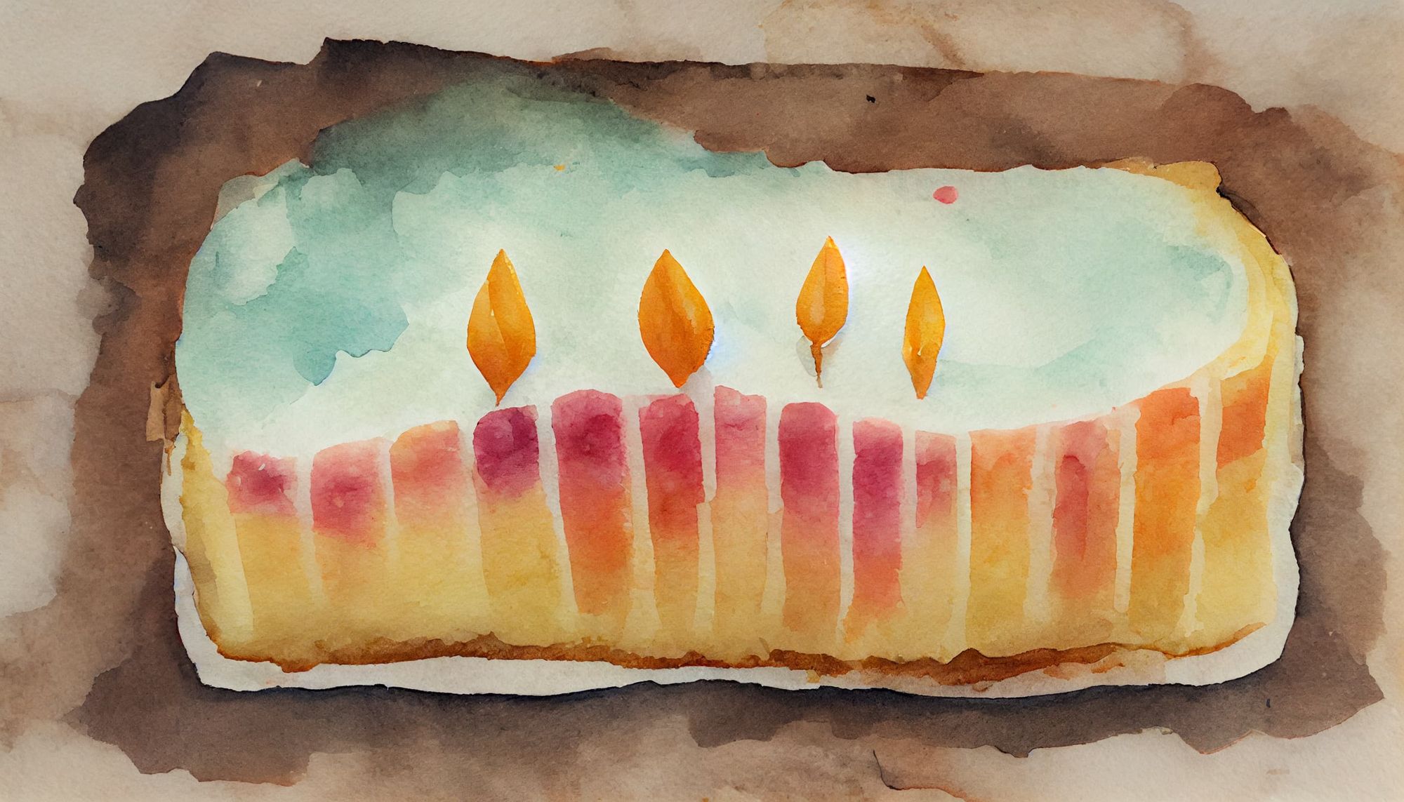 watercolor of a simple birthday cake with candle
