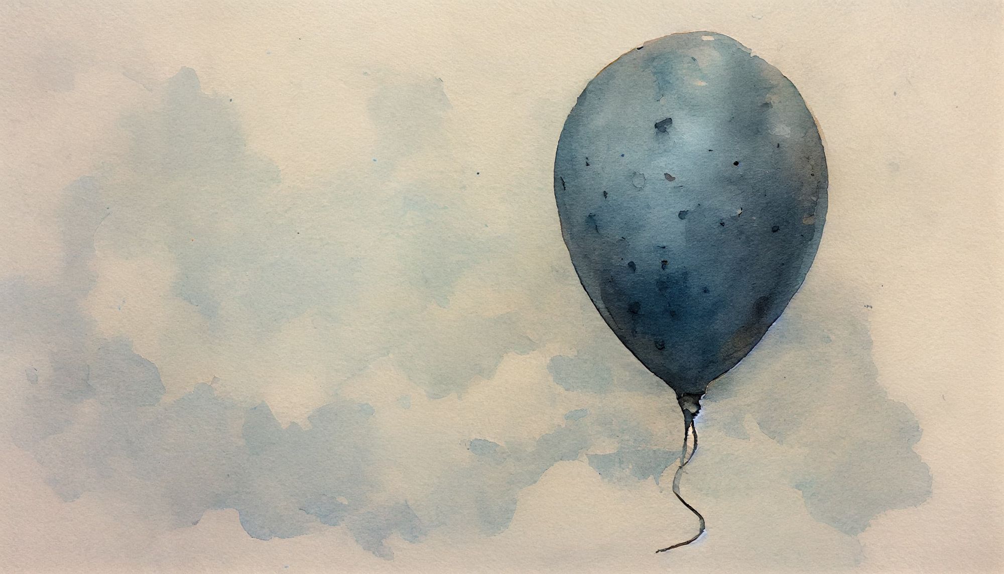 watercolor of a single blue balloon with a gray background