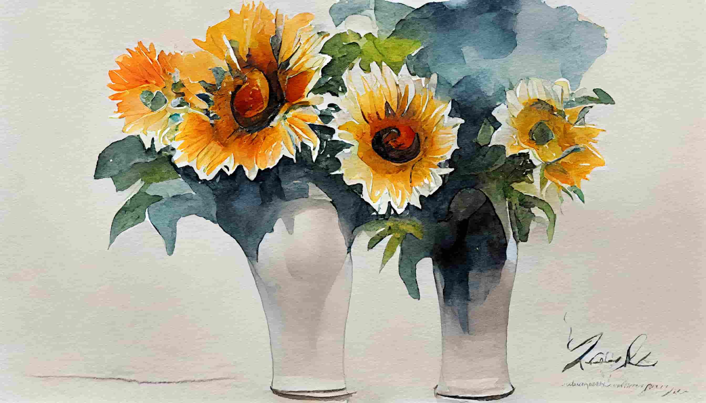 watercolor sunflowers in a white vase 