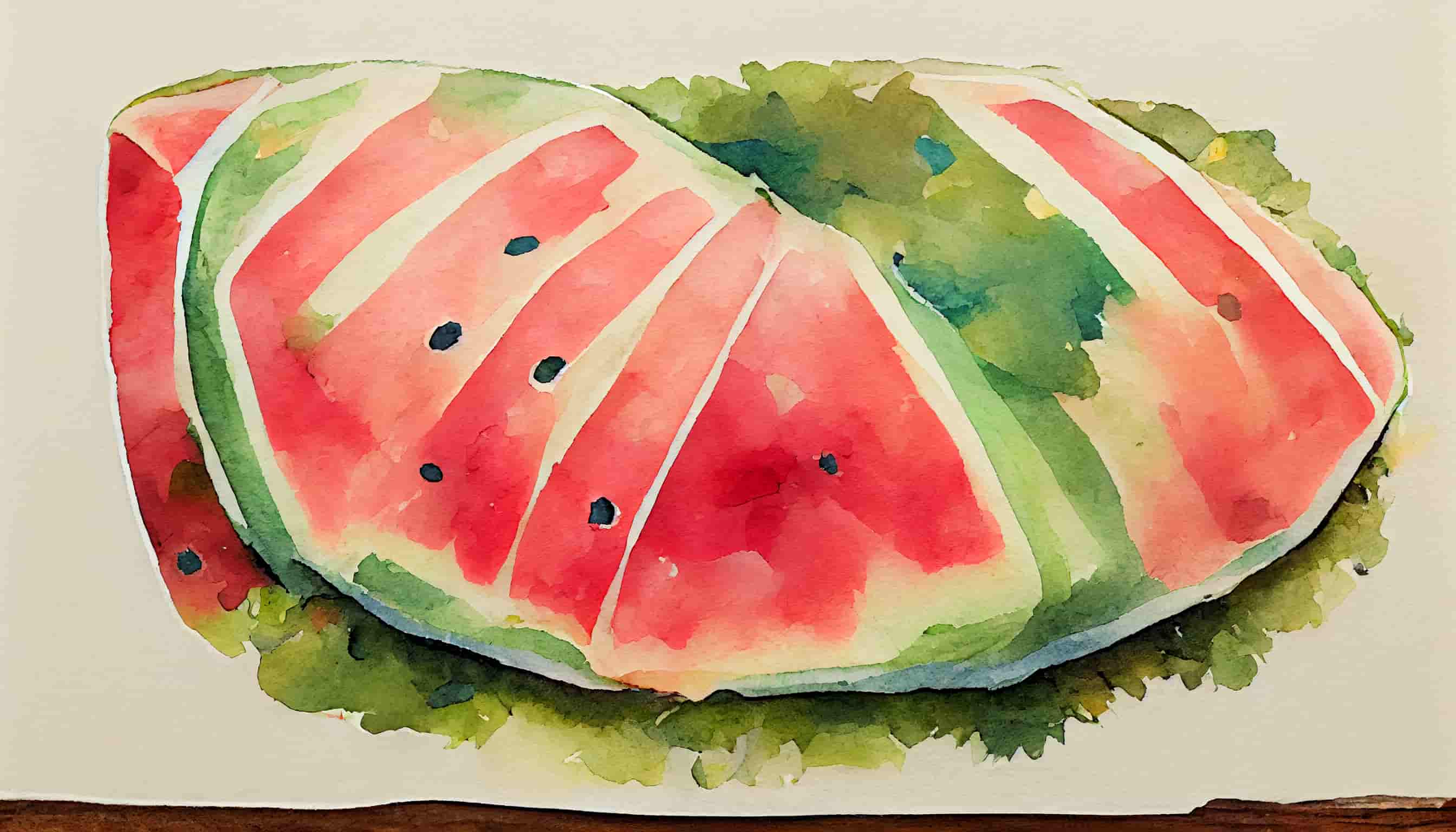 watercolor watermelon on a picnic table