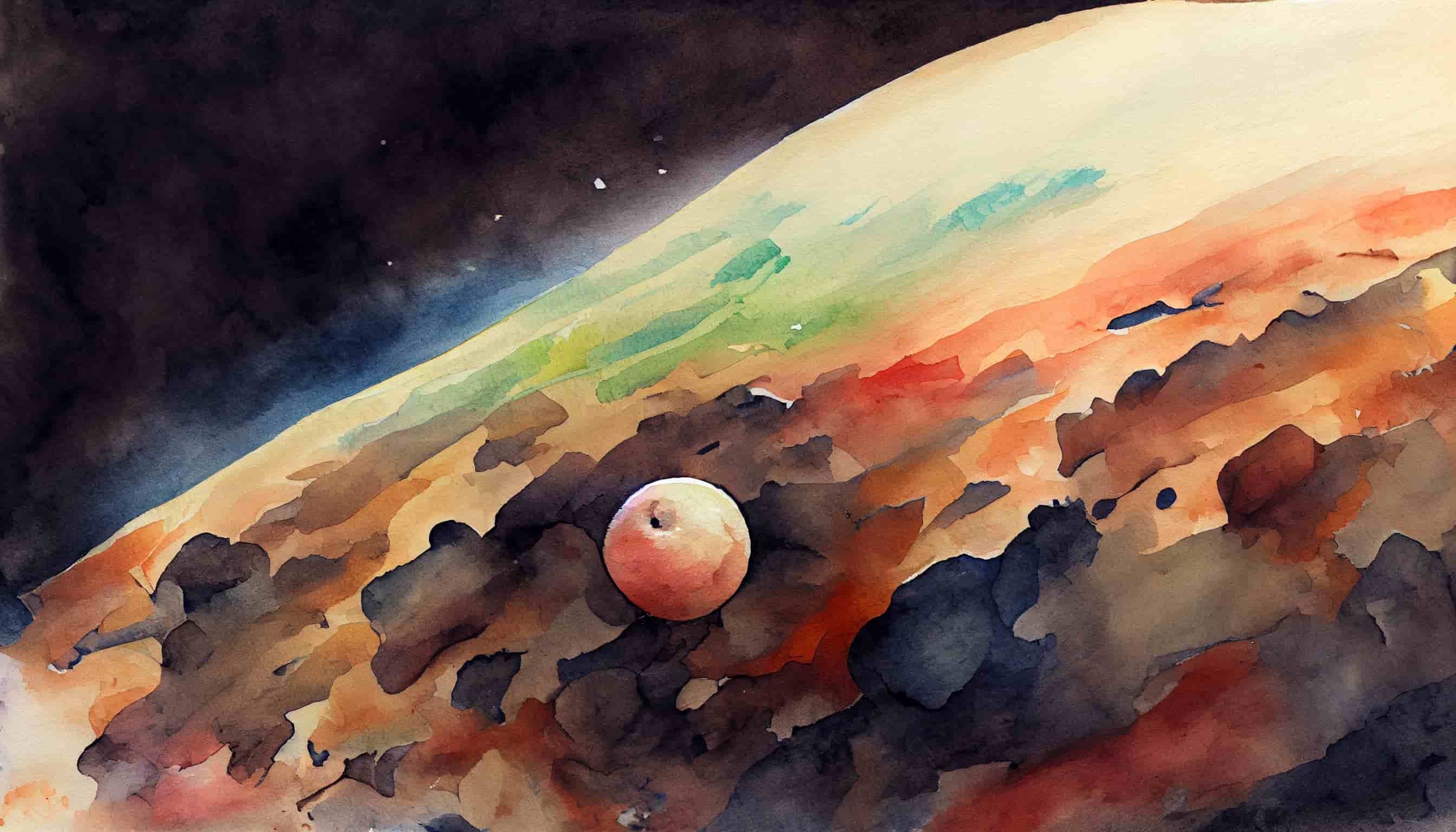 watercolor a space view of a lonely planet