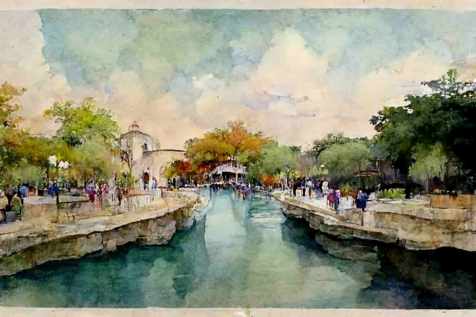 The Riverwalk in San Antonio, watercolor art