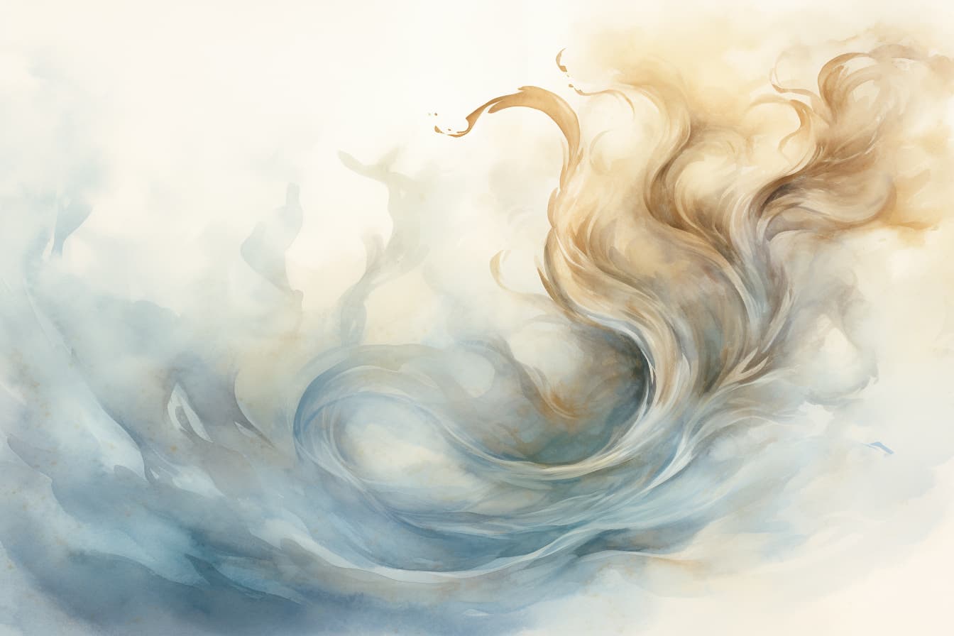 Watercolor illustration of a swirling, dusty wind