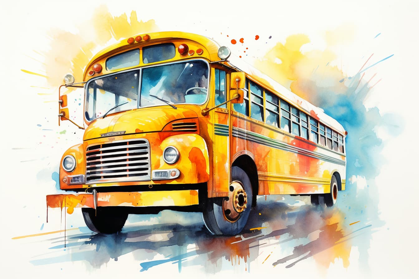 watercolor illustration of a school bus
