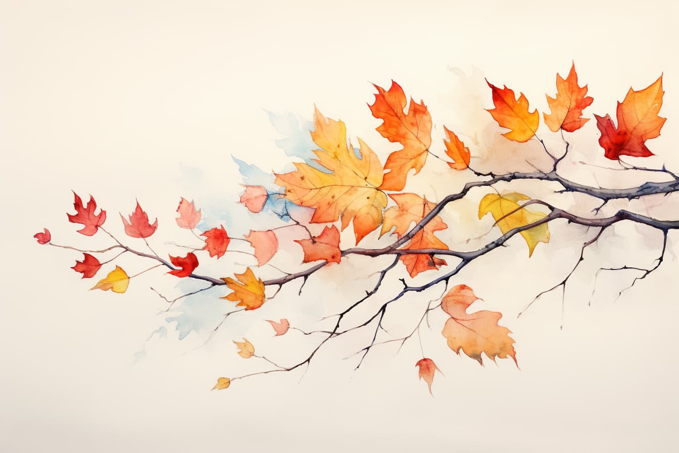 abstract watercolor illustration of a tree branch with beautiful fall leaves