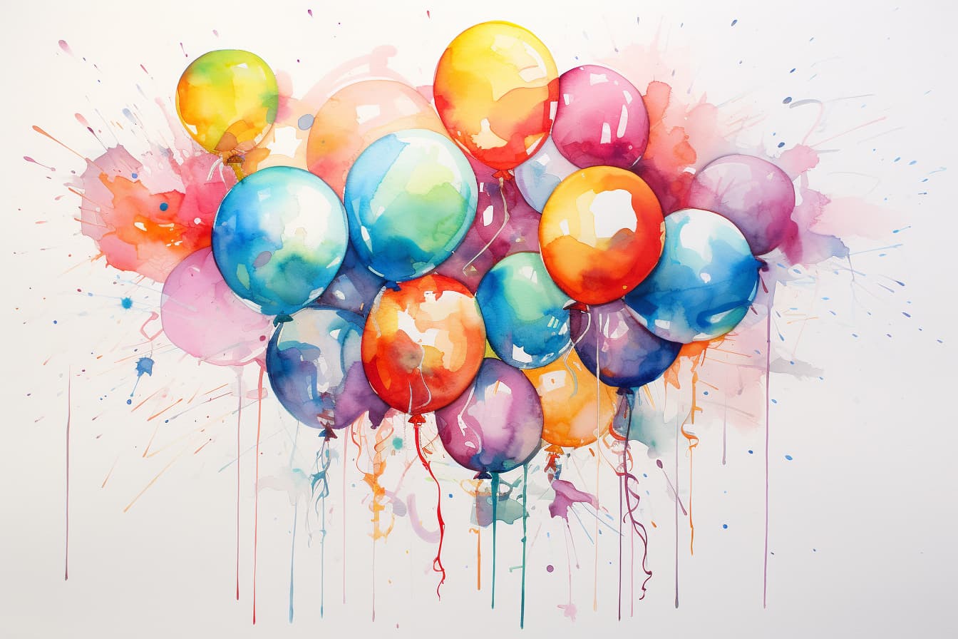 abstract watercolor illustration of balloons