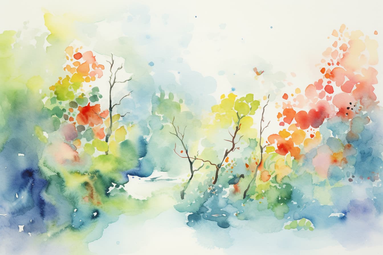 an abstract watercolor illustration of a clearing in a forest