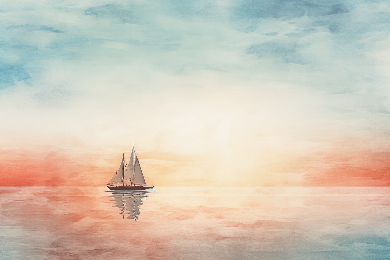 an abstract watercolor illustration of a sailboat off in the distance