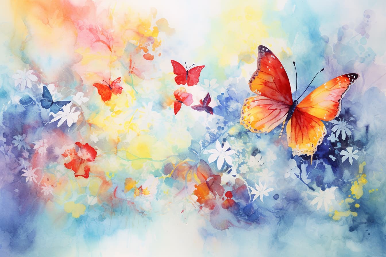 abstract watercolor illustration of butterflies