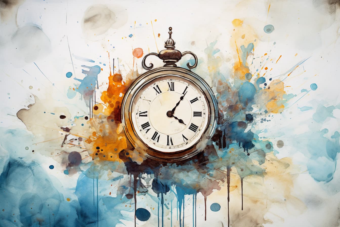 abstract watercolor illustration of an old-fashioned clock