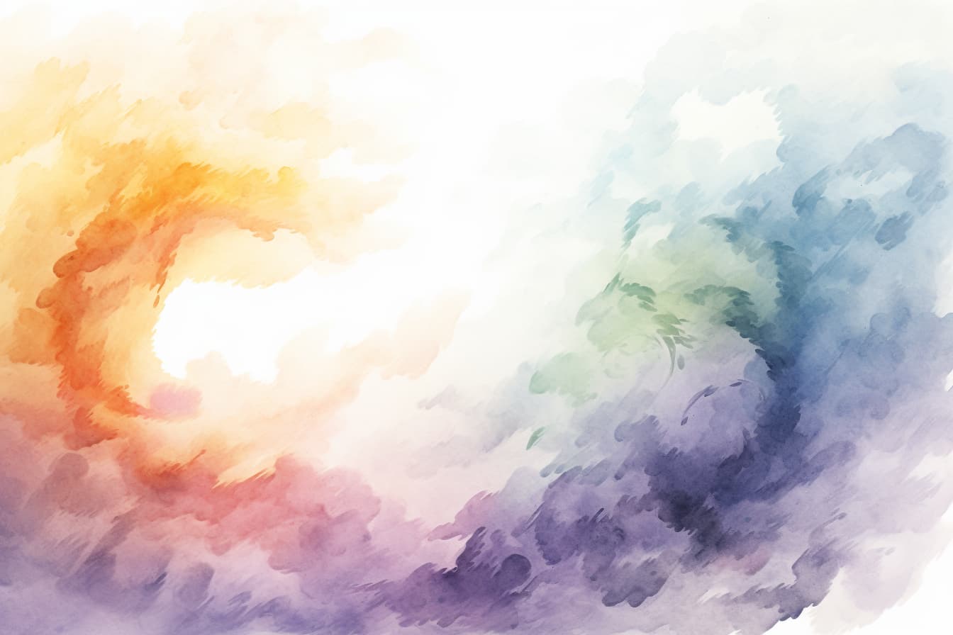 abstract watercolor illustration of a rainbow swirling in the clouds