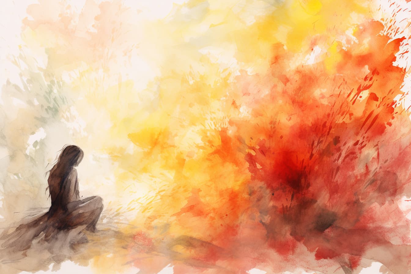 abstract watercolor illustration of a woman experiencing feelings of intense grief and sadness