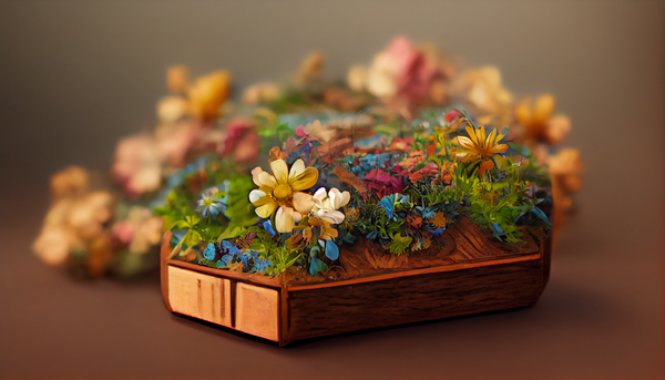 a small wooden box covered in flowers