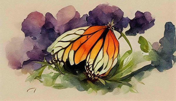 watercolor a lonely monarch butterfly on a small flower