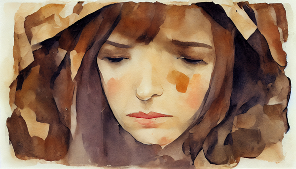 watercolor of a sad young woman with brown hair