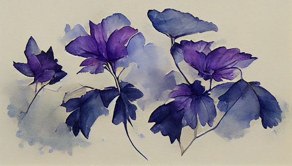 watercolor purple flowers with blue leaves