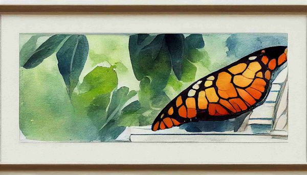 watercolor small monarch butterfly on a windowsill