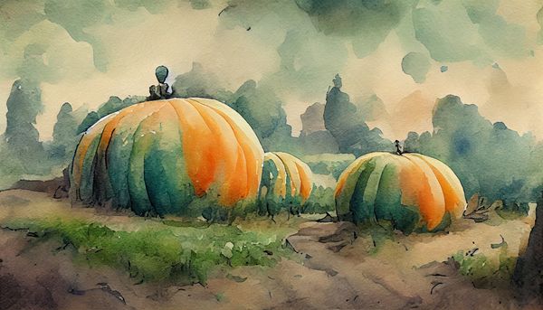 watercolor of a sad lonely pumpkin patch