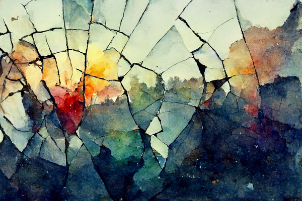 a shattered mirror, watercolor