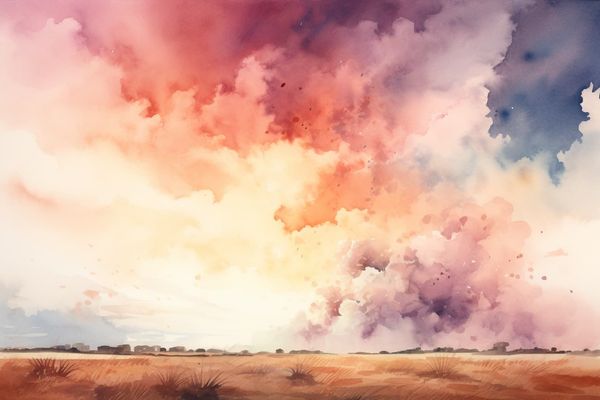 abstract watercolor illustration of a pandemic's cloud over an empty field