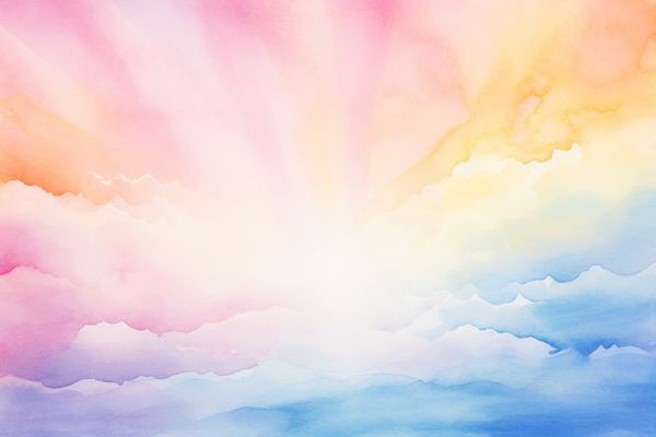 abstract watercolor illustration of a thin rainbow in the background on a bright new day