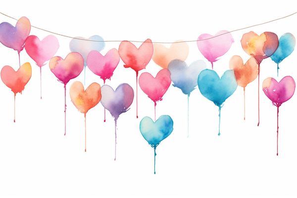 abstract watercolor illustration of paper hearts on a string