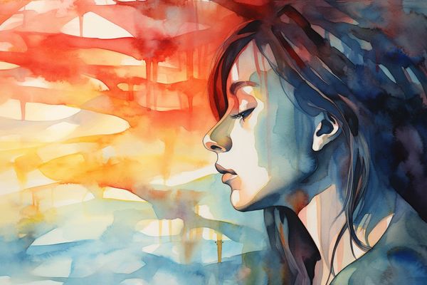 abstract watercolor illustration of a forlorn woman looking off to the side