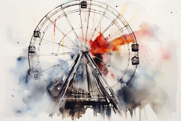 abstract watercolor of a ferris wheel on a dreary day