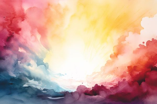 an abstract watercolor illustration of a brilliant rainbow after a storm