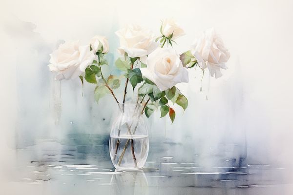 white roses in a glass vase