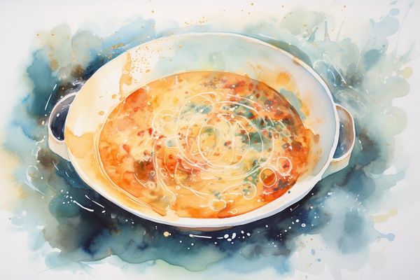 abstract watercolor illustration of a large bowl of soup