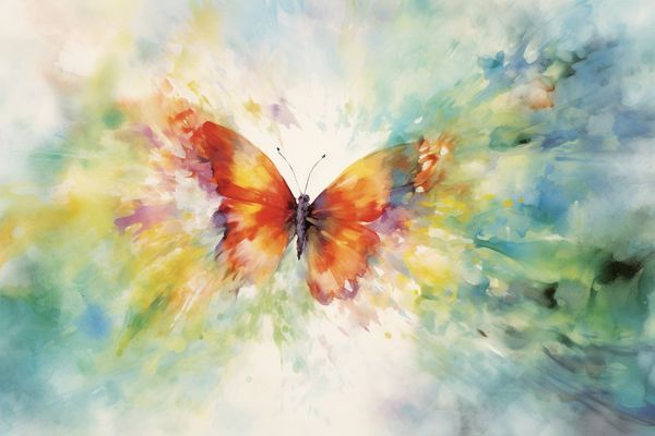 Abstract watercolor illustration of a blurry butterfly