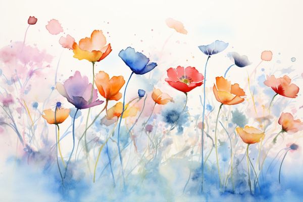 abstract watercolor illustration of wildflowers