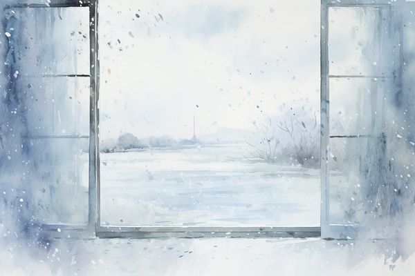 abstract watercolor illustration looking through a window at a storm a mixture of rain and snow