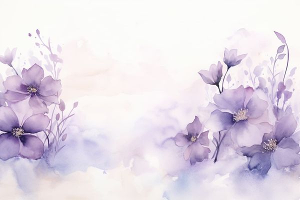abstract watercolor illustration of muted purple flowers surrounded by fog