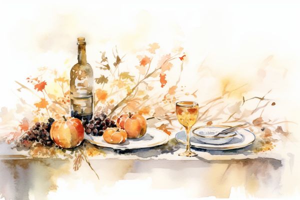 abstract watercolor illustration of a forlorn thanksgiving table