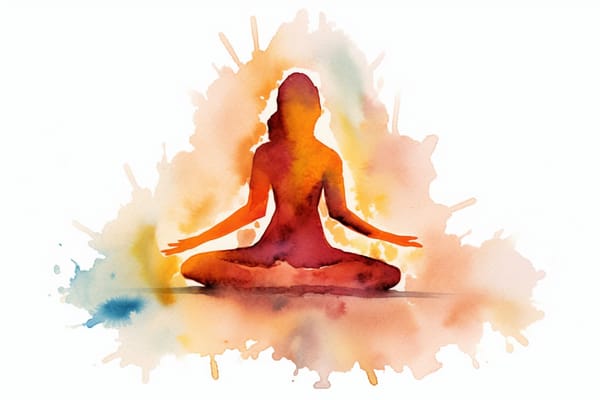 abstract watercolor illustration of a silhouette of a woman sitting in a yoga pose