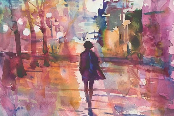 abstract watercolor illustration woman in new york city