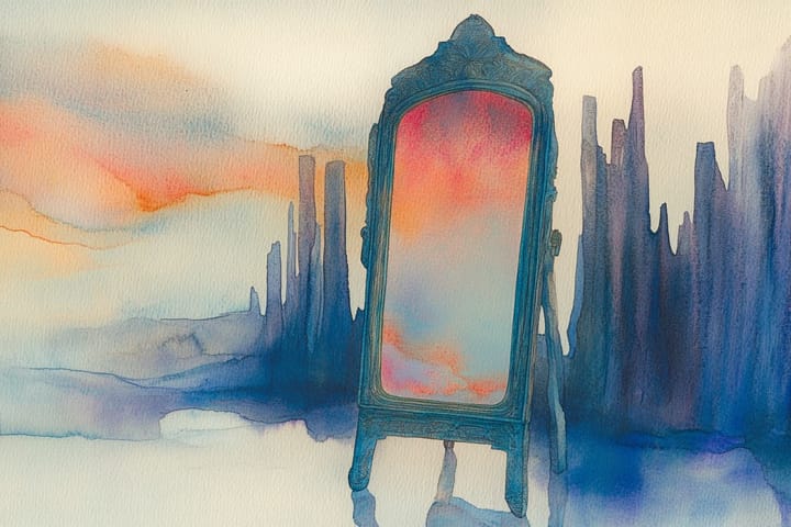 abstract watercolor illustration of an ornate mirror