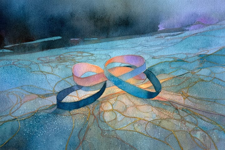 abstract watercolor illustration of intertwined friendship bracelets