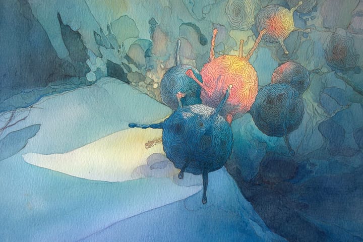 abstract watercolor illustration of a virus