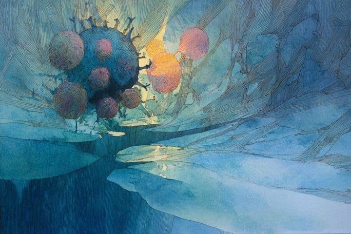 abstact watercolor illustration of a virus