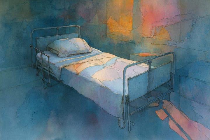 abstact watercolor illustration of a hospital bed 
