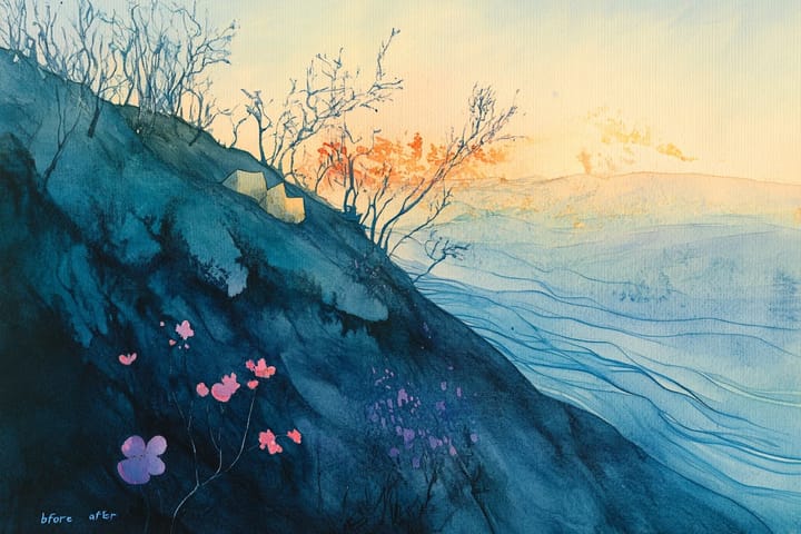 abstract watercolor illustration of the side of a hill