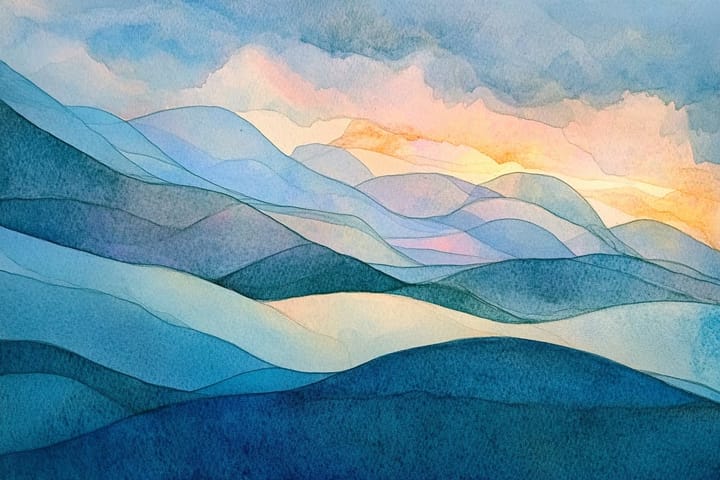 abstract watercolor illustration of a landscape of mountains