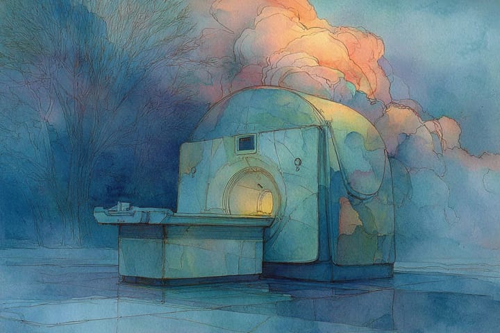 abstract watercolor illustration of an MRI machine