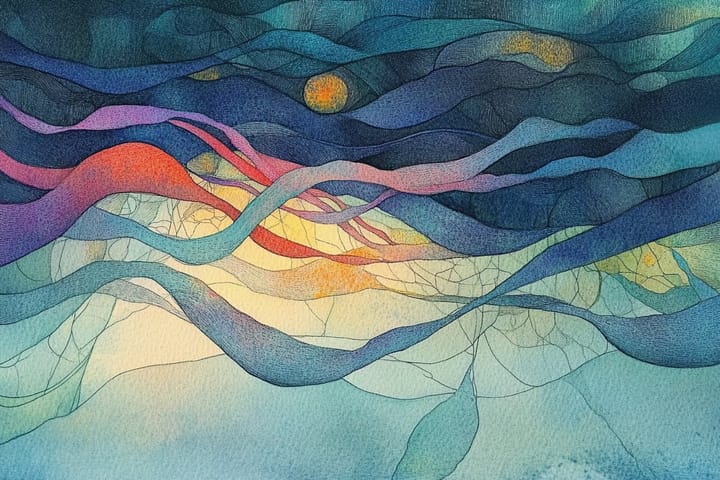 abstract watercolor illustration of a winter night scene